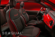 New fabric seats with FIAT monogram Seaqual® Yarn, red piping and dedicated logo