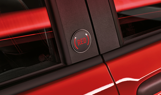 (RED) logo on the B-Pillar